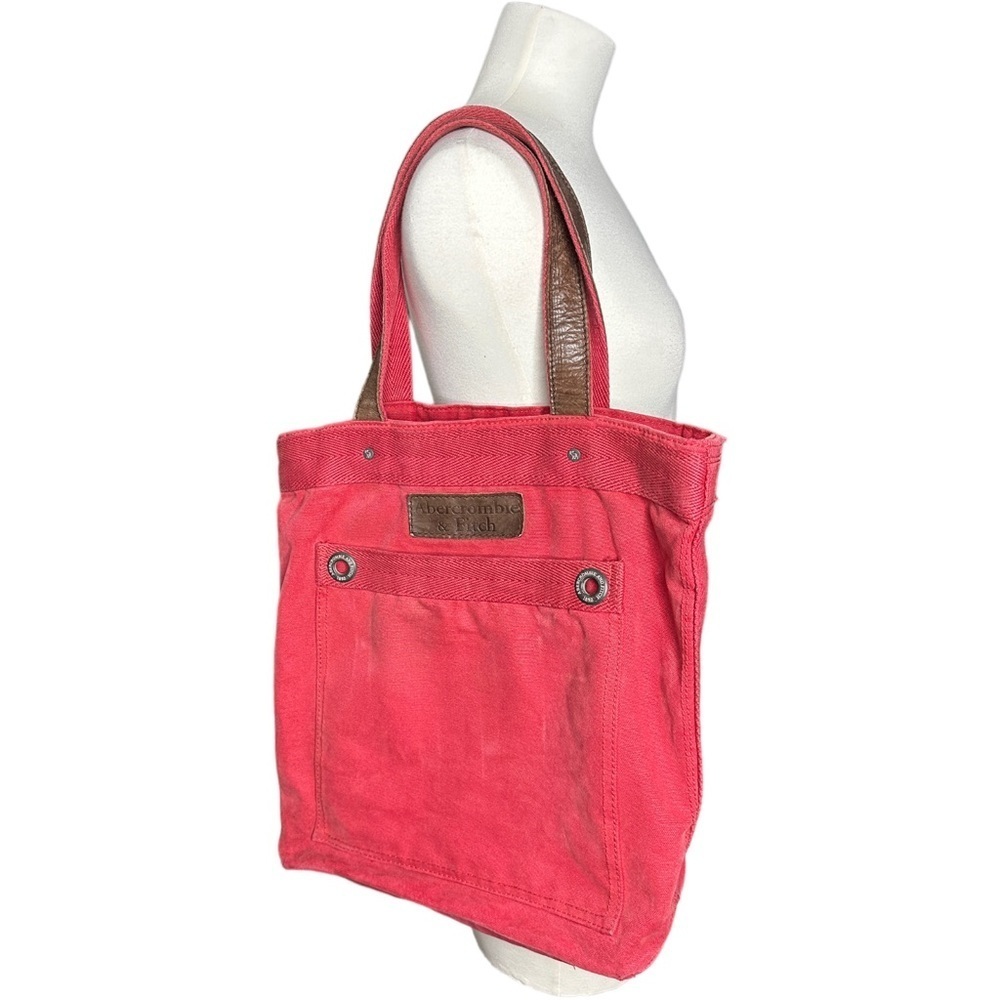 Large Red Abercrombie & Finch Canvas & Leather Tote Bag